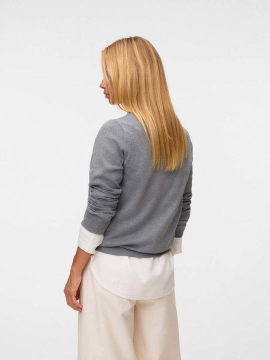 Lange Gestrickte Damen Strickjacke Mittelgrau Melange