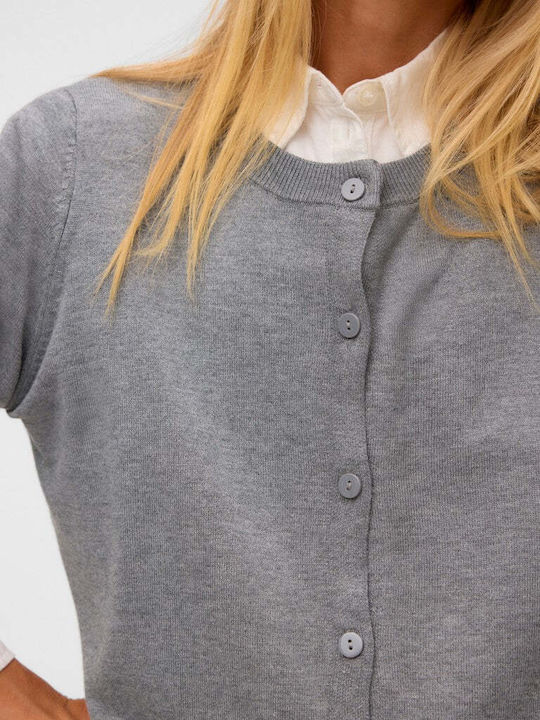 Lange Gestrickte Damen Strickjacke Mittelgrau Melange