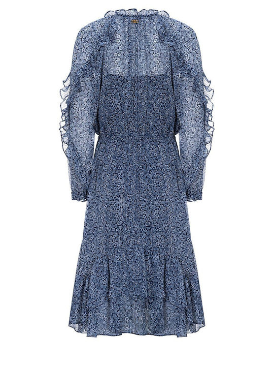 Summer Midi Dress with Ruffles Blue