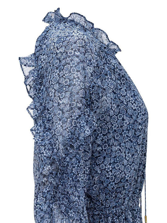 Summer Midi Dress with Ruffles Blue