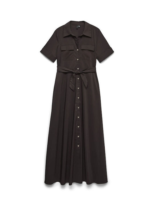 Summer Midi Shirt Dress Brown
