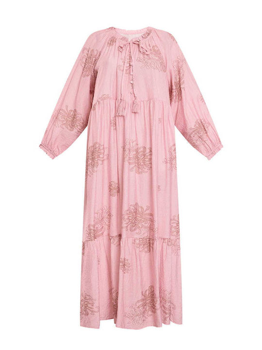 Celestino Rochie De Damă Maxi Cu Volane Decolteu Loose Fit Roz