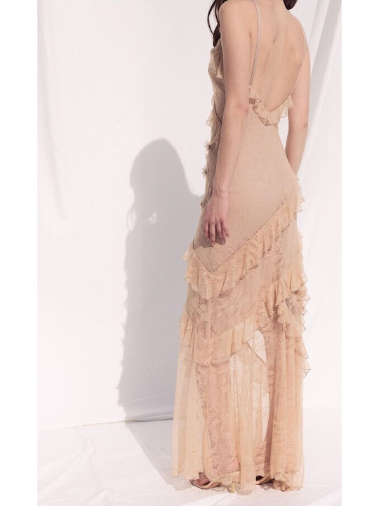 Summer Maxi Dress for Wedding Christening Open Back with Lace Powder