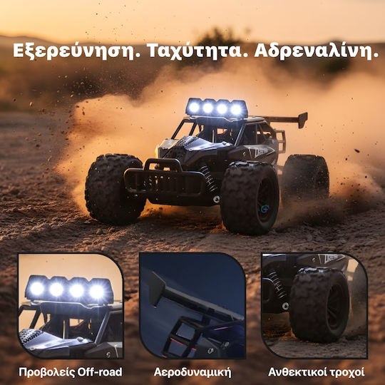 Mașină Teleghidată Rc Off-road 1:16 Viteză 20 Km/h Roți Mari All-terrain Lumini Led Proiectoare Telecomandă Tip Pistol Baterie Reîncărcabilă Inclusă Jucărie Pentru Copii 5+ Ani Neagră