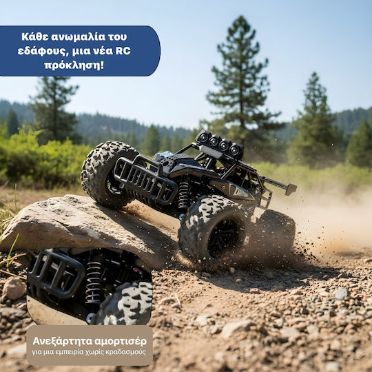 Mașină Teleghidată Rc Off-road 1:16 Viteză 20 Km/h Roți Mari All-terrain Lumini Led Proiectoare Telecomandă Tip Pistol Baterie Reîncărcabilă Inclusă Jucărie Pentru Copii 5+ Ani Neagră