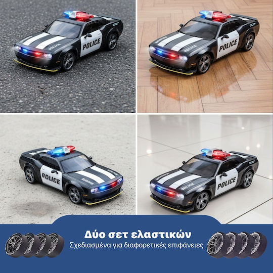 Mașină Teleghidată Rc Drift Mașină De Poliție 1:24 2.4ghz Tracțiune Integrală 2 Seturi De Anvelope Viteză Drift Obstacole Incluse Baterie Reîncărcabilă Cadou Ideal Jucărie Pentru Copii Adulți Neagră
