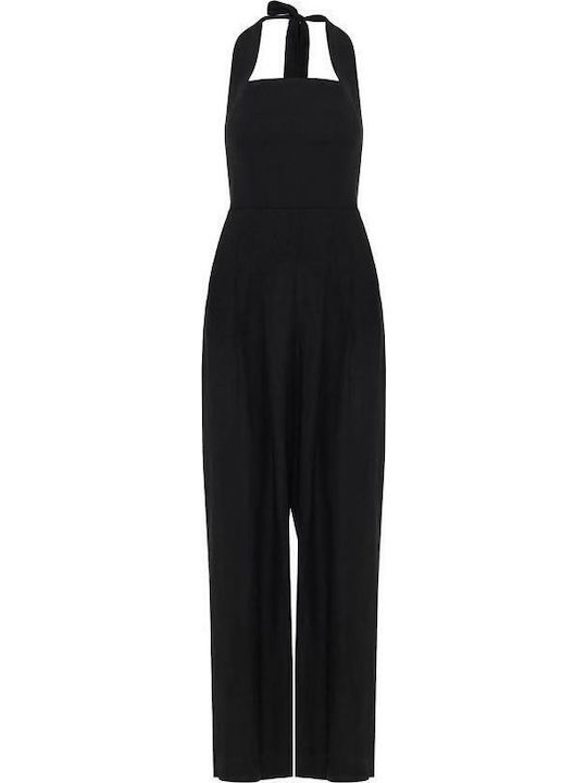 Women's Linen Sleeveless One-piece Jumpsuit Black FBL013-117-12-Black