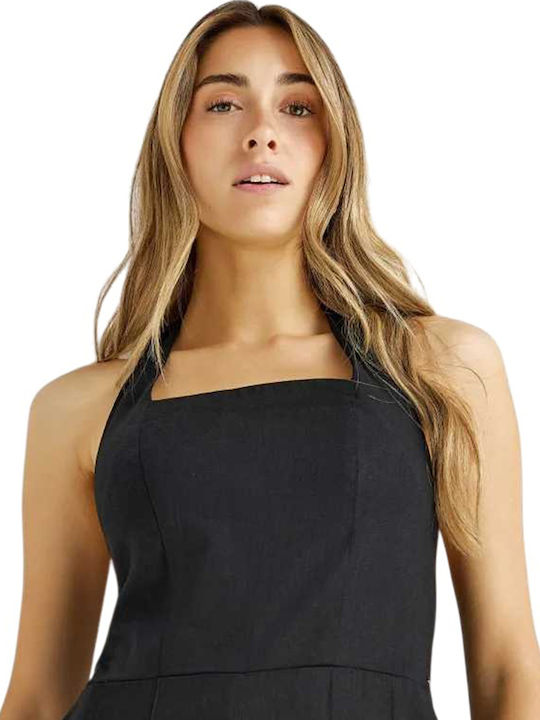 Women's Linen Sleeveless One-piece Jumpsuit Black FBL013-117-12-Black