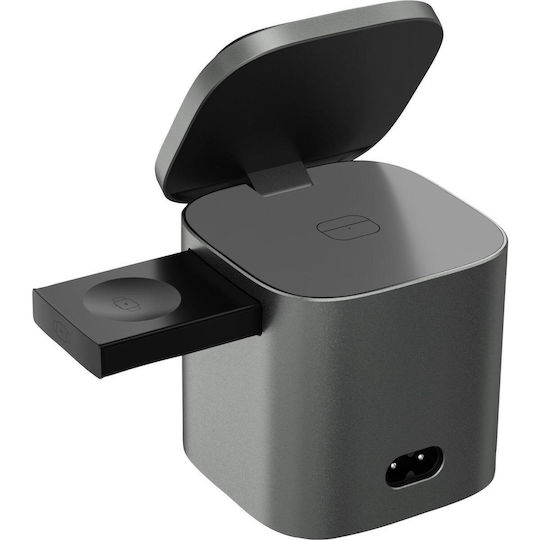 Mobile Origin Qi2 GaN Wireless Charger with USB-A Port and USB-C Port and USB-C Cable 25W Grey (PW37)