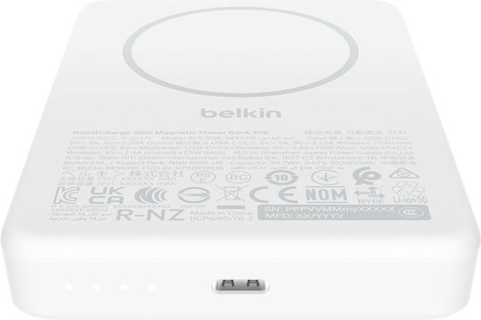 Belkin BoostCharge Slim MagSafe Power Bank 7500mAh 7,5W mit 2 USB-C Ausgangsanschlüsse Weiß