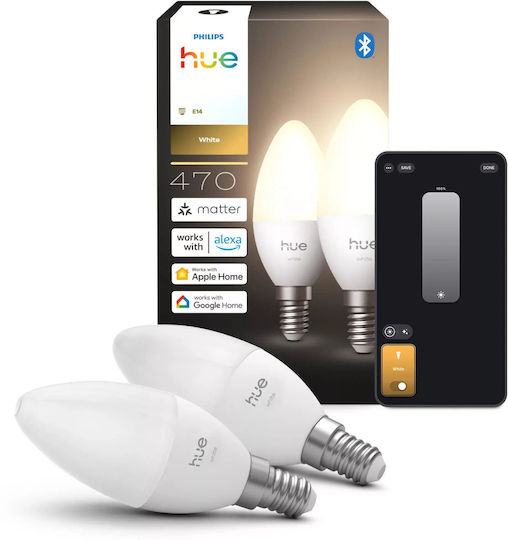 Philips Smart Λάμπες Philips Hue LED 3.7W για Ντουί E14 Θερμό Λευκό 2τμχ