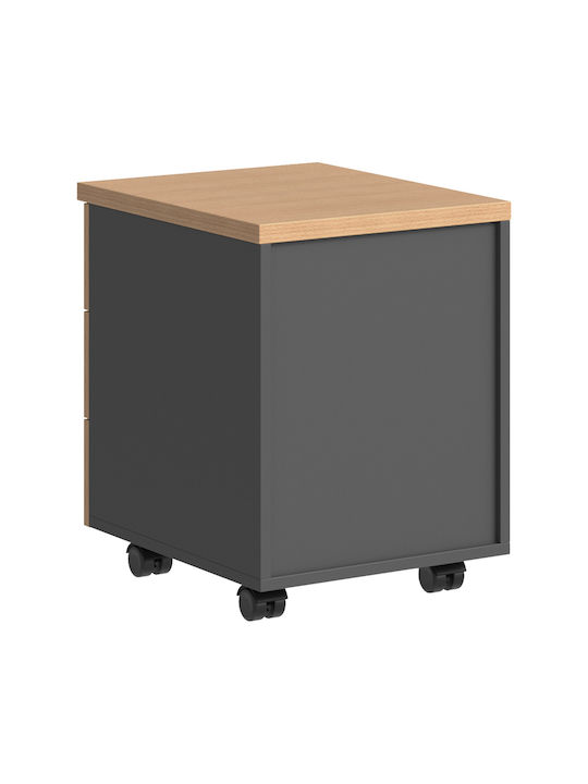 Office Drawer Wooden Fesialo with Wheels, Lock & Drawers Natural-Charcoal 39x47x52.5cm