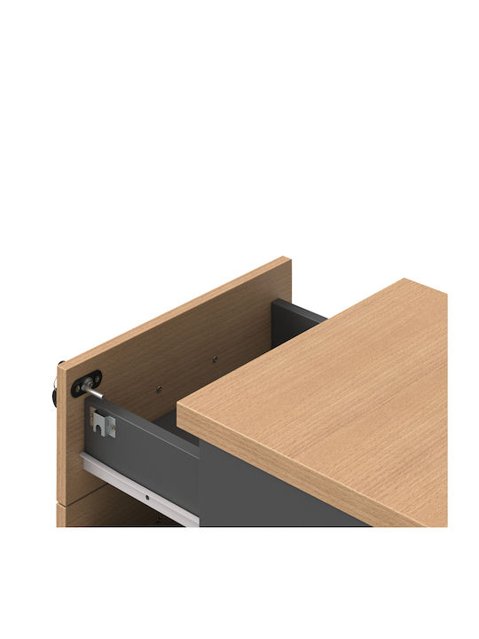 Office Drawer Wooden Fesialo with Wheels, Lock & Drawers Natural-Charcoal 39x47x52.5cm