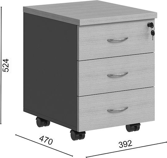 Office Drawer Fesialo Wooden with Wheels and Lock Natural-Anthracite 39x47x52.5cm