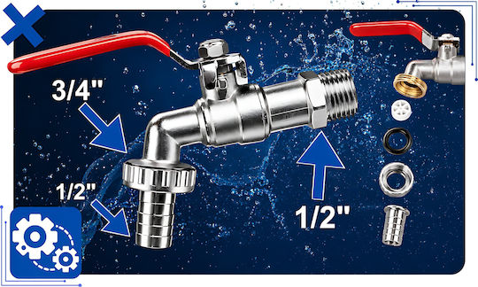Totalstore Σφ spherical Βάνες 1/2" mit Verbinder Κήπου Ποτού Βρύση
