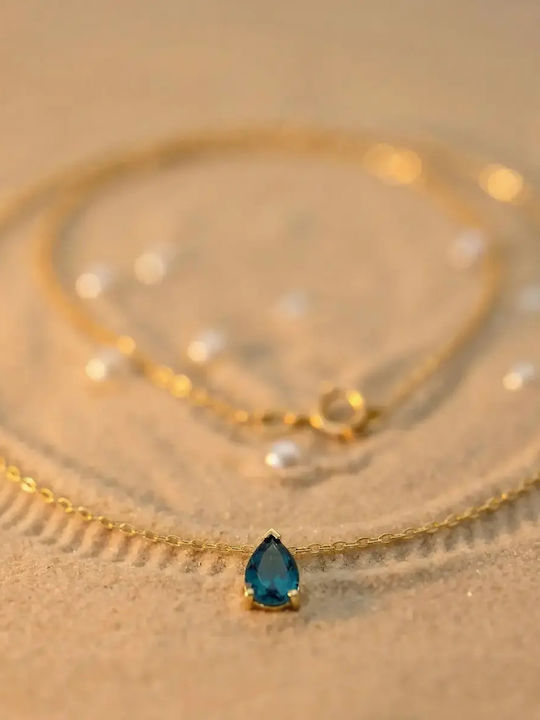Halskette mit Träne-Design aus 9K Gold Blau