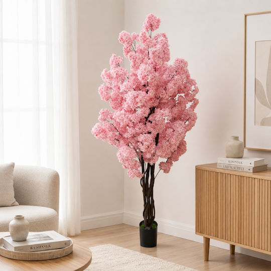 Artificial Pink Cherry 6 Woven Trunks Potted Plant 210cm 87219-2