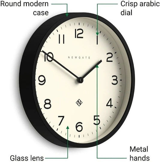 Newgate Echo Number Four Тих стенен часовник Метален Черен Ø30cm