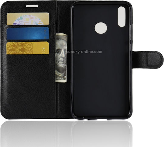 Leder Handyhülle Litchi Textur Horizontal Flip Huawei Ehre 8X Kartenfächer Brieftasche Rahmen Fotografie Schwarz
