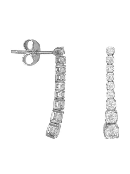 Обици Висящи от Бяло Злато 14К с Камъни