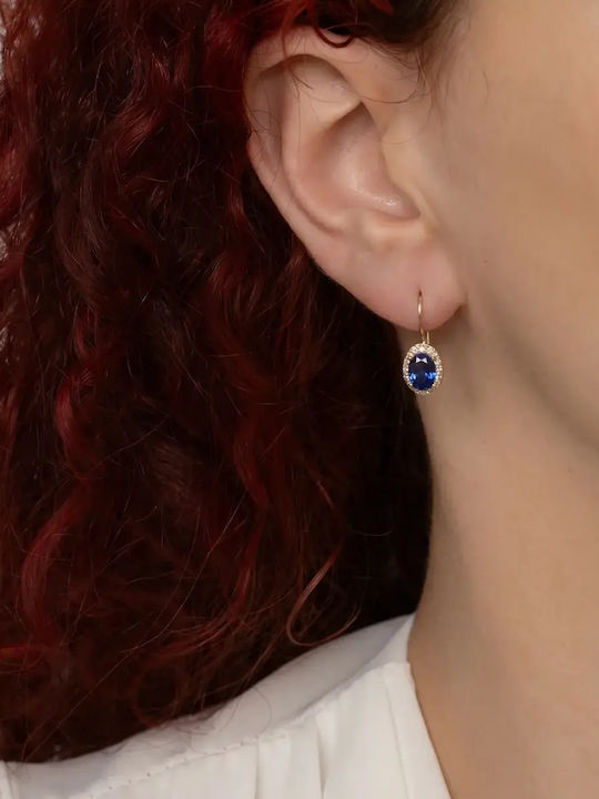 Vergoldete Hängende Ohrringe aus 14K Gold mit Blauen Steinen