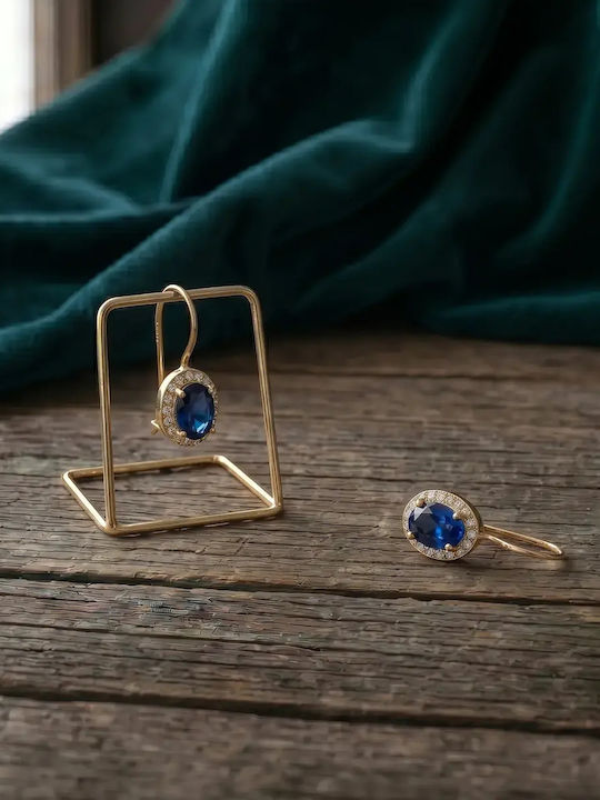 Vergoldete Hängende Ohrringe aus 14K Gold mit Blauen Steinen