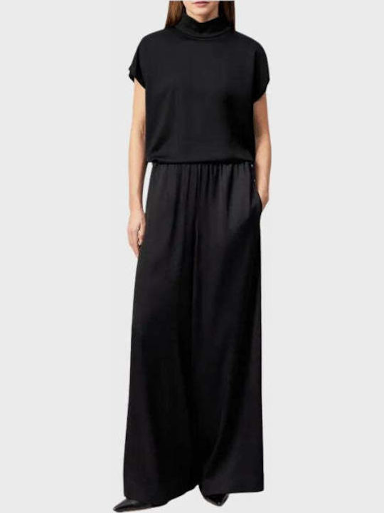 Damen Satin Hose in Loose Passform Schwarz