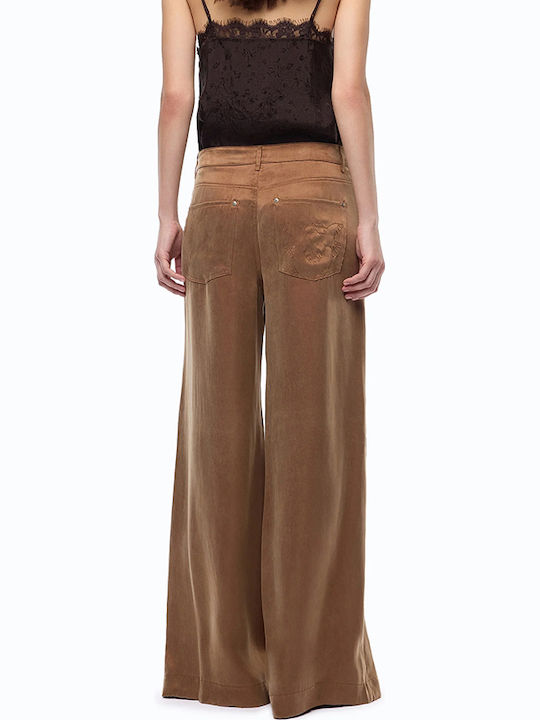Damen Samt Palazzo Pantaloona Mit Gummiband Braune