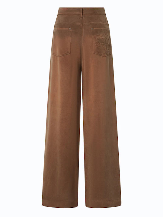 Damen Samt Palazzo Pantaloona Mit Gummiband Braune
