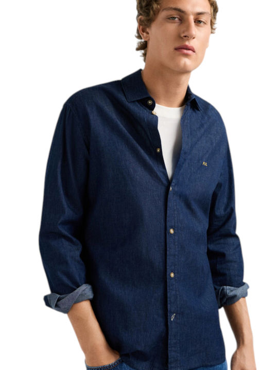 Long Sleeve Denim Shirt in Narrow Fit Blue