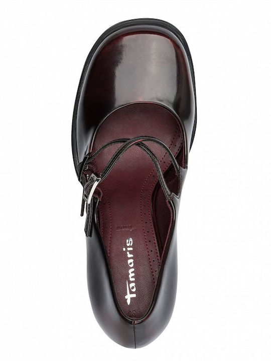 Pumps mit Riemen & Chunky Stiletto Absatz in Burgundisch