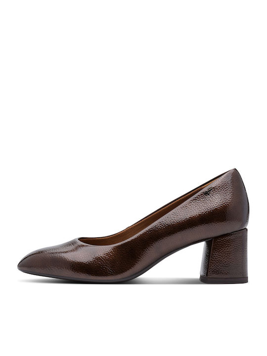 Heels in Patent Leather with Mid Heel Brown