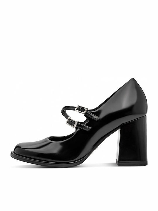 Heels with Strap & Chunky High Heel Black