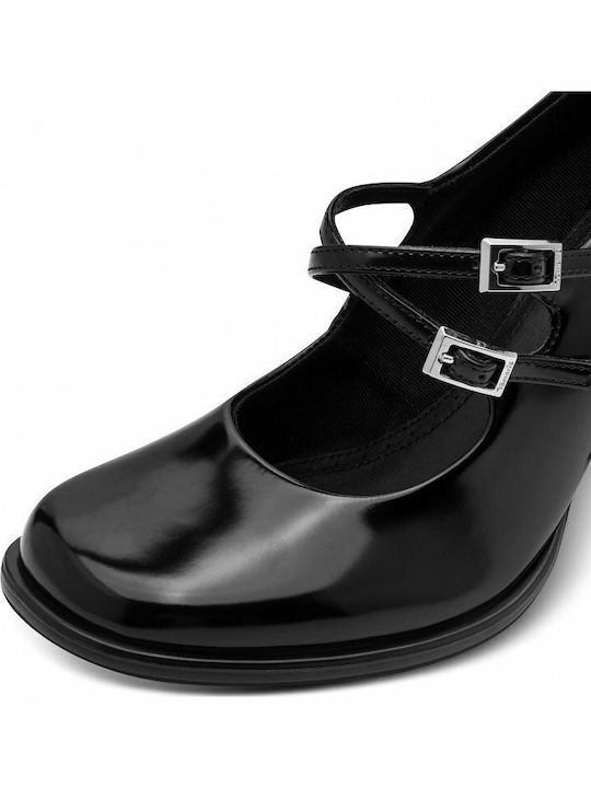 Heels with Strap & Chunky High Heel Black