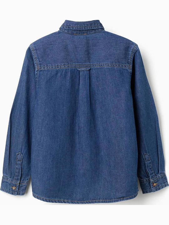 Cămașă Pentru Copii Cu Mânecă Scurtă Denim Albastră
