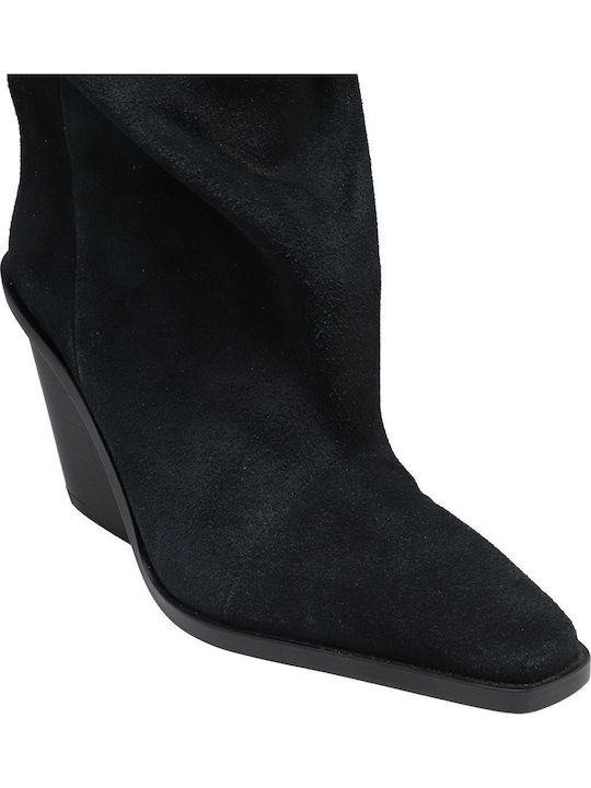 Wildleder Damenstiefel mit Hohem Absatz Schwarz