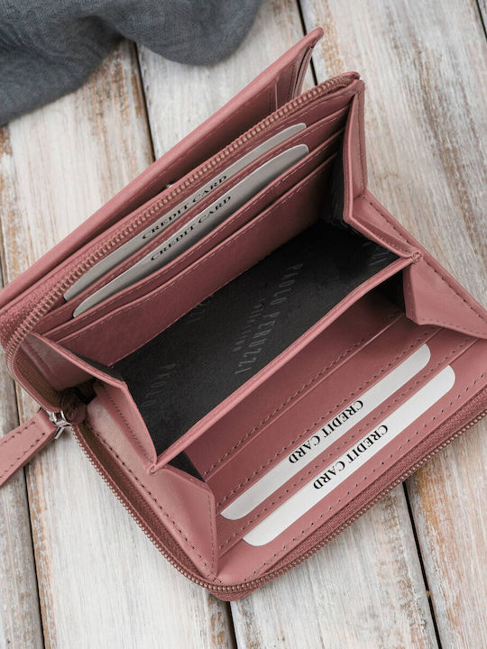 Small Leather Women's Wallet with RFID Pink