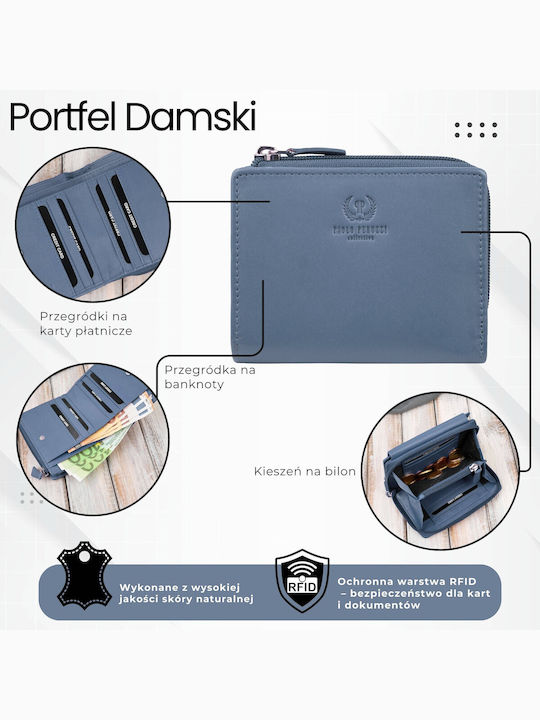Μικρό Δερμάτινο Γυναικείο Πορτοφόλι με RFID Μπλε
