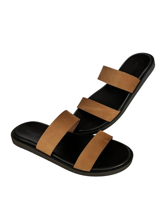Leather Men's Sandals In Tabac Brown Colour