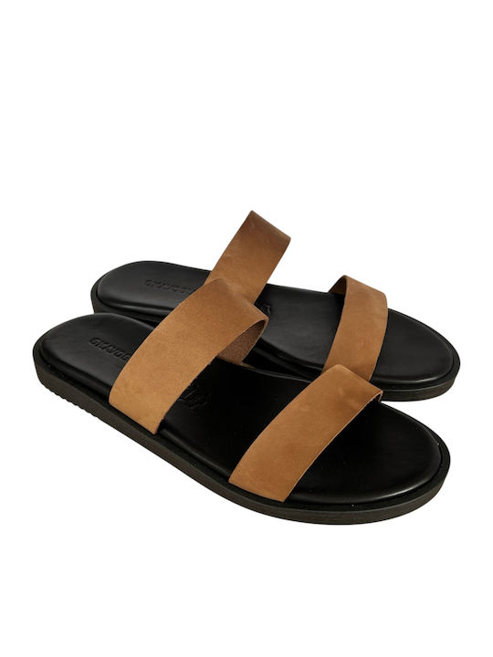Leather Men's Sandals In Tabac Brown Colour