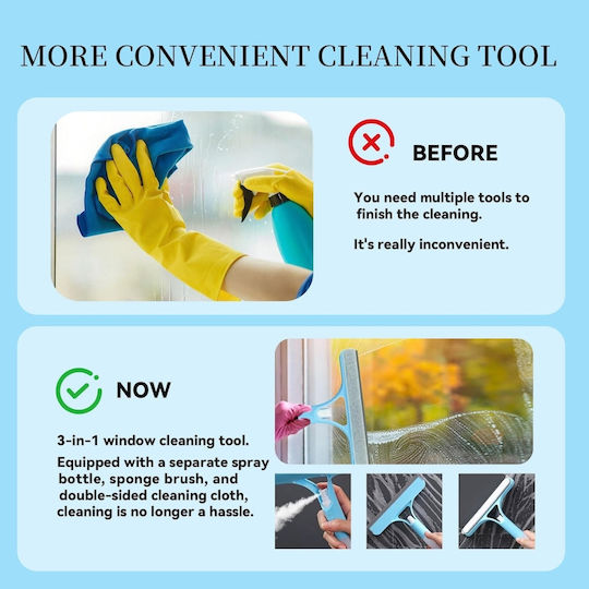 Window Cleaner 3 1 Built-In Sprayer – Sprays Scrubs Dries