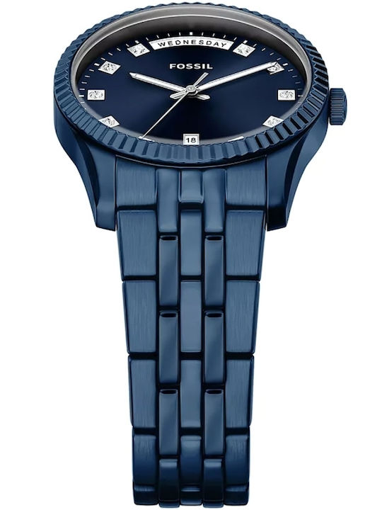 Fossil Damentuhr 34mm Batterie mit Blau Metall-Armband
