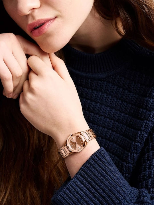 Fossil Trei Ceasuri Dama 27mm Baterie Cu Brățară Din Metal Rose Gold
