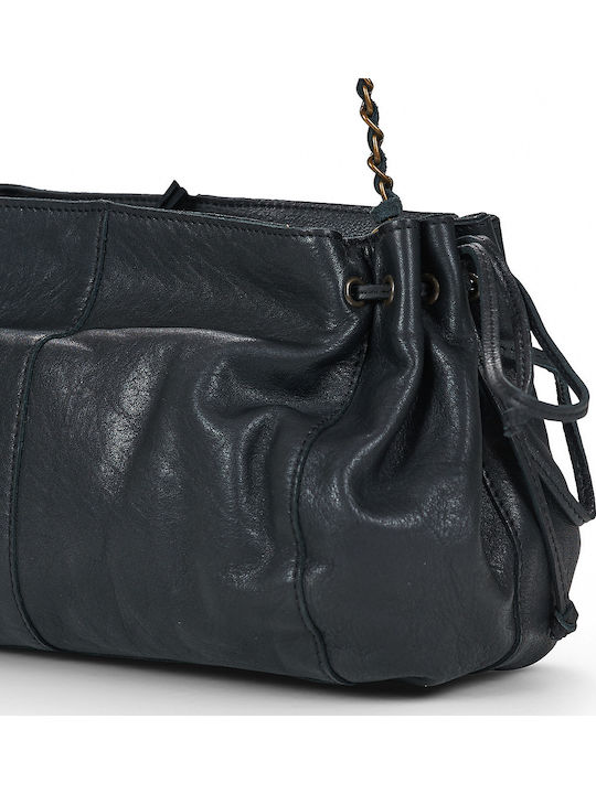 Leder Damen Schultertasche Schwarz