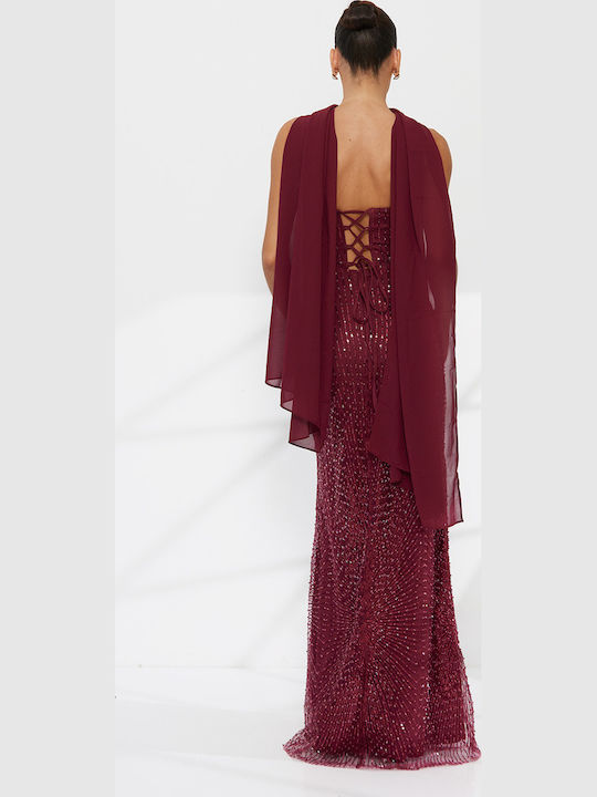 Rochie Maxi de Seara Fără Bretele cu Tul și Plasă Auriu