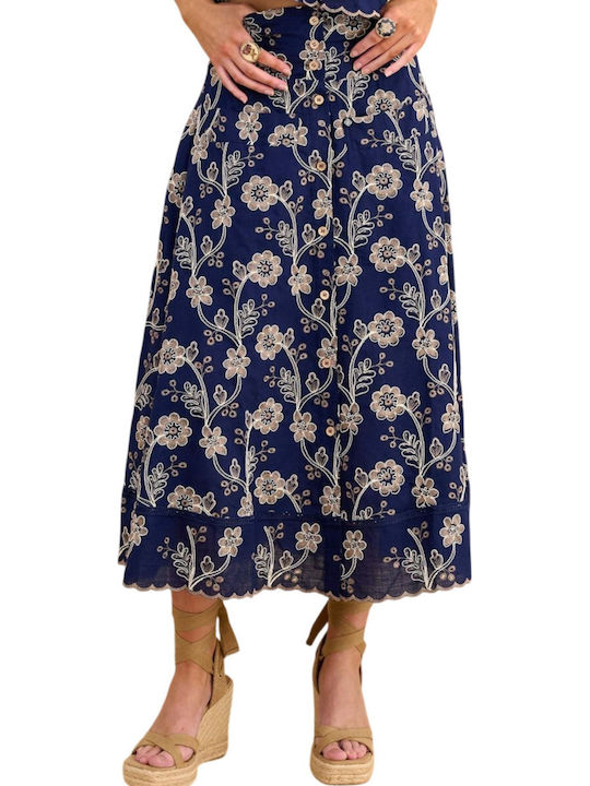Midi Damenrock Blumen Mehrfarbig