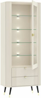 Mormone 105 Vitrină Pentru Sufragerie Din Lemn Și Metal Cu Geamuri Și Iluminare Culoarea Cașmir 78x40x192cm