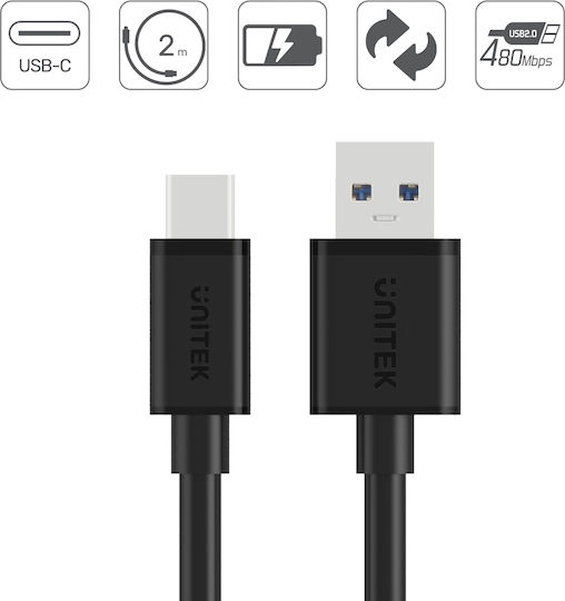 Unitek USB 2.0 Cable USB-C Male - USB-A Black 2m