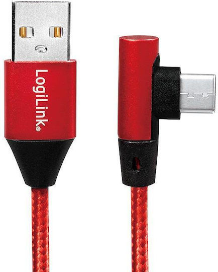 LogiLink Angle (90°) / Braided USB 2.0 Cable USB-C male - USB-A Red 1m (CU0146)