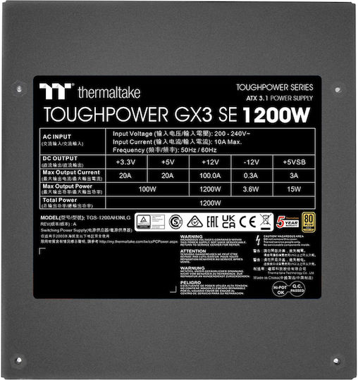 Thermaltake Toughpower GX SE 1200W Μαύρο Τροφοδοτικό Υπολογιστή Full Wired 80 Plus Gold